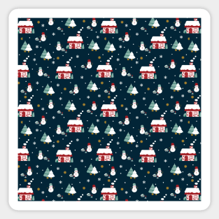 Cabin House and Snowmen Art Pattern Sticker